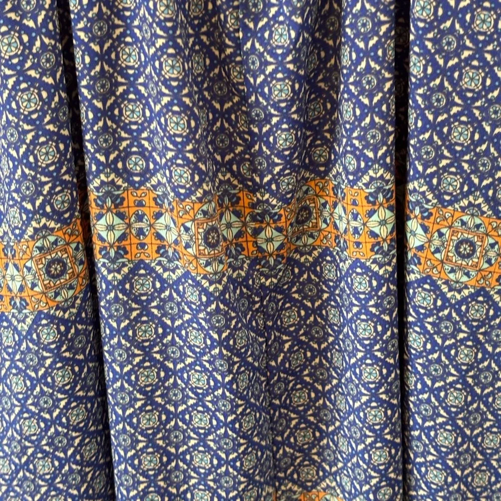 🌸 Peach Royal Boho Maxi Size Medium Blue/Teal/Orange Graphic Print Dress